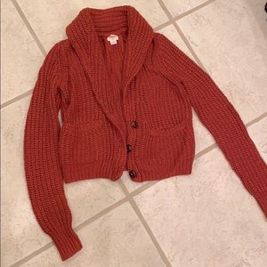 Burnt Orange Rust Cable Knit Fall Cardigan Sweater